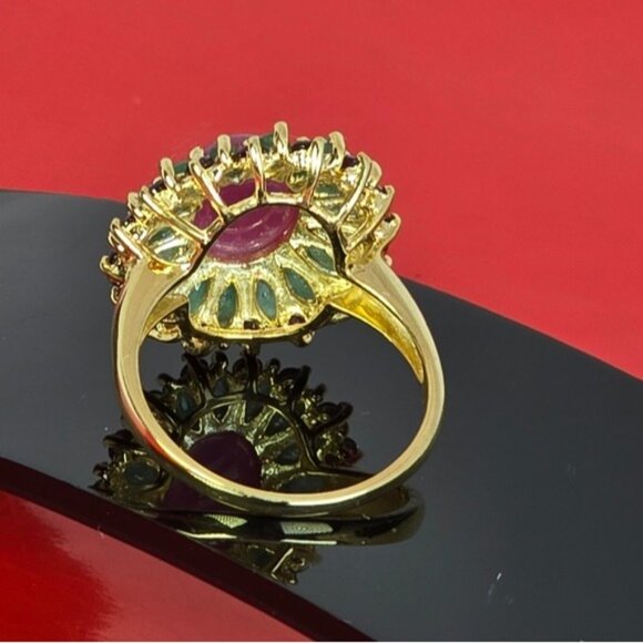 925 Sterling Silver Ring SZ 8.25 with Natural Ruby, Emerald & Garnet Gemstones - Picture 7 of 8